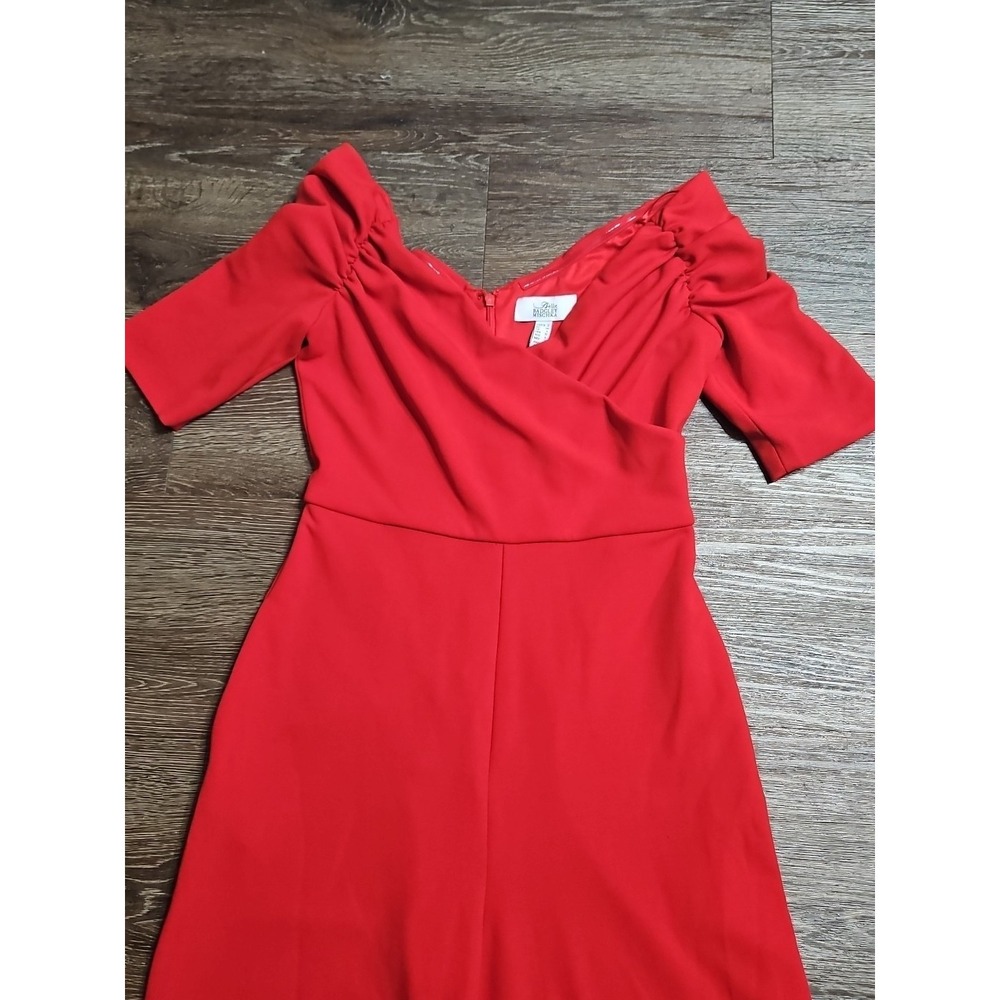 Badgley Mischka Belle Mia Red Rushed Crossover Neckline Wide-leg Jumpsuit Size 2 - Picture 5 of 14